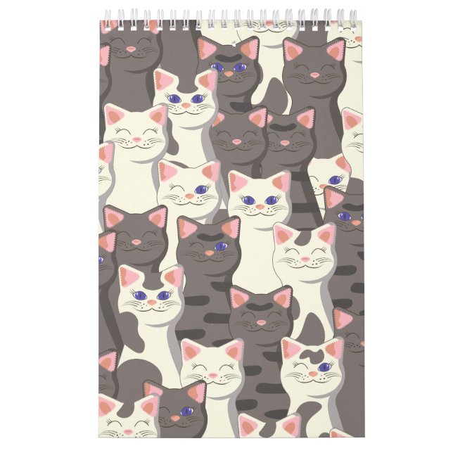 White and grey cats pattern calendar (Cover)
