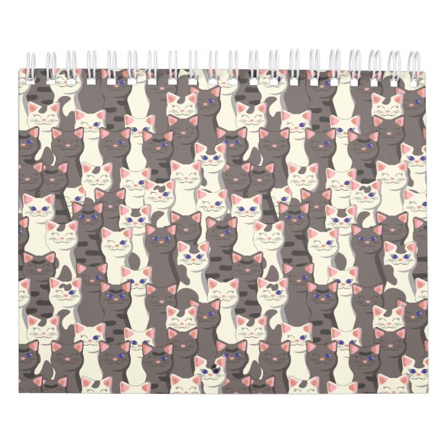 White and grey cats pattern calendar (Cover)