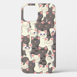 White and grey cats pattern iPhone 12 case
