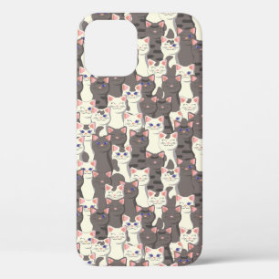 White and grey cats pattern iPhone 12 pro case