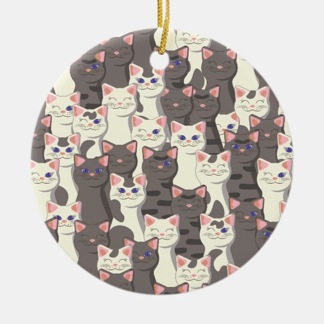 White and grey cats pattern ceramic tree decoration (Front)
