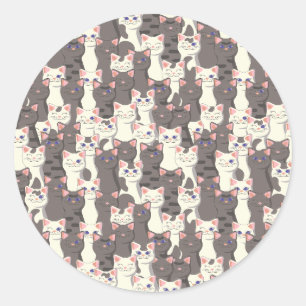 White and grey cats pattern classic round sticker