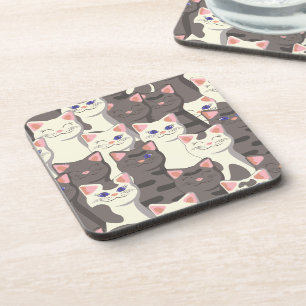 White and grey cats pattern coaster