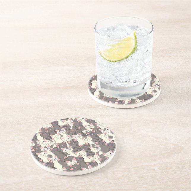 White and grey cats pattern coaster (Side)