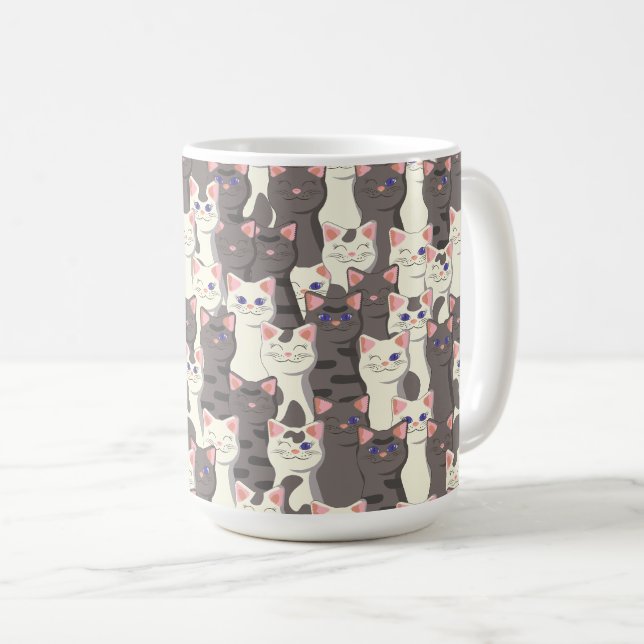 White and grey cats pattern coffee mug (Front Right)