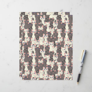 White and grey cats pattern custom letterhead