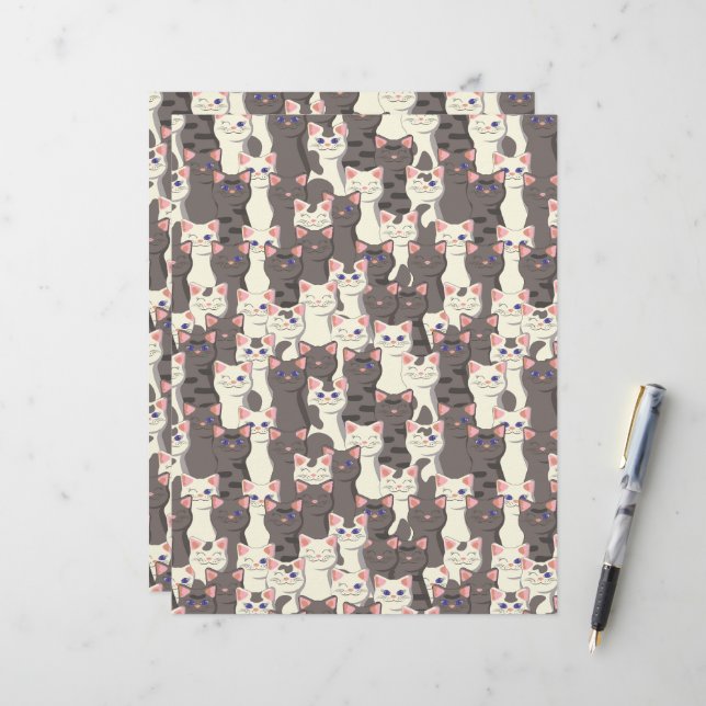 White and grey cats pattern custom letterhead (Front/Back In Situ)