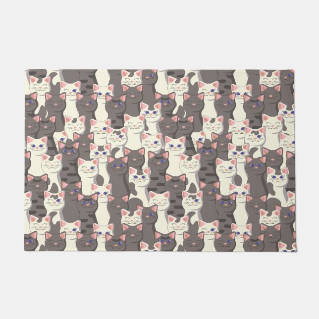 White and grey cats pattern doormat (Front)