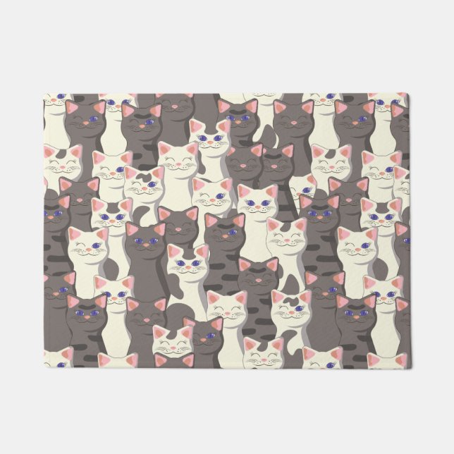 White and grey cats pattern doormat (Front)