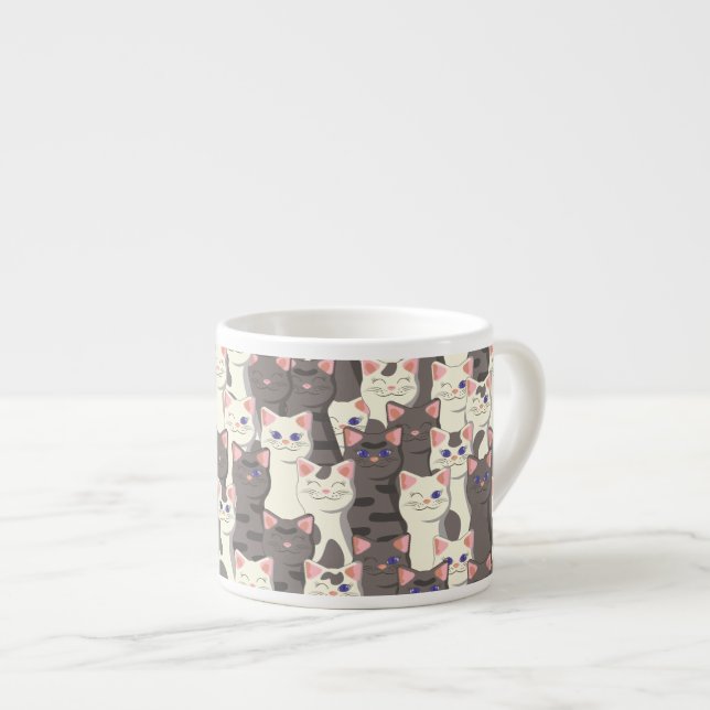 White and grey cats pattern espresso cup (Front Right)