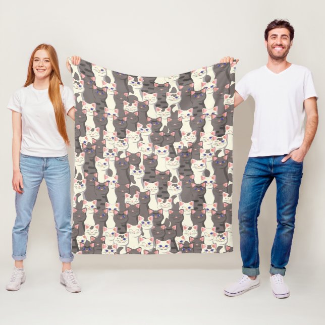 White and grey cats pattern fleece blanket (In Situ)