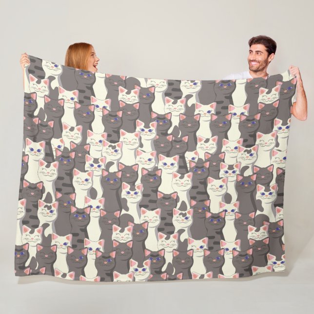 White and grey cats pattern fleece blanket (In Situ)