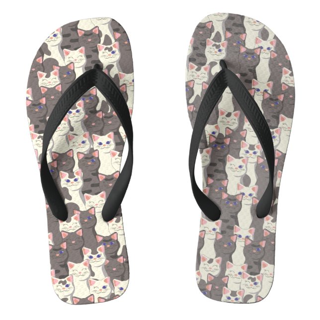 White and grey cats pattern flip flops (Footbed)