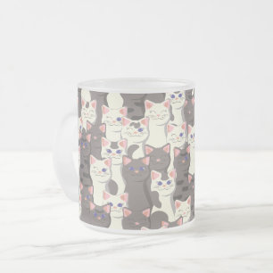 White and grey cats pattern frosted glass coffee mug