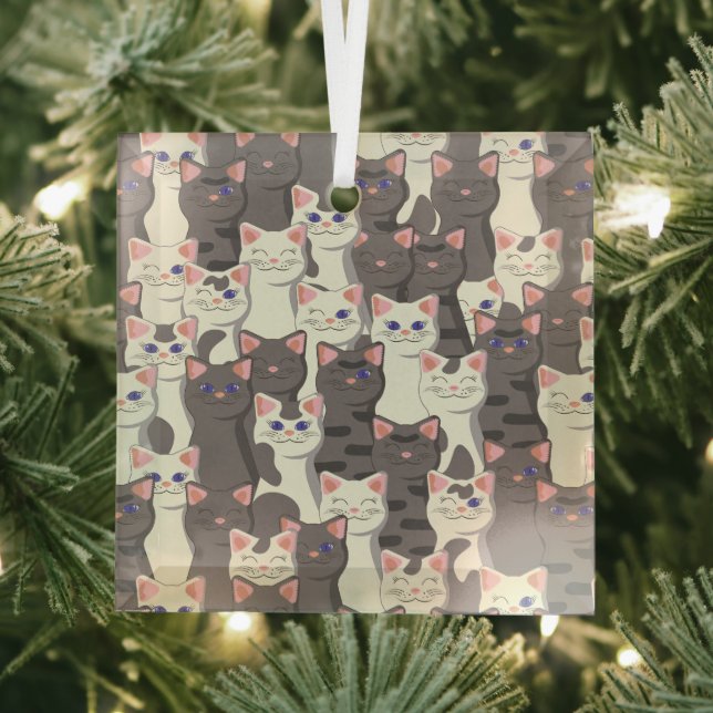 White and grey cats pattern glass tree decoration (Insitu)