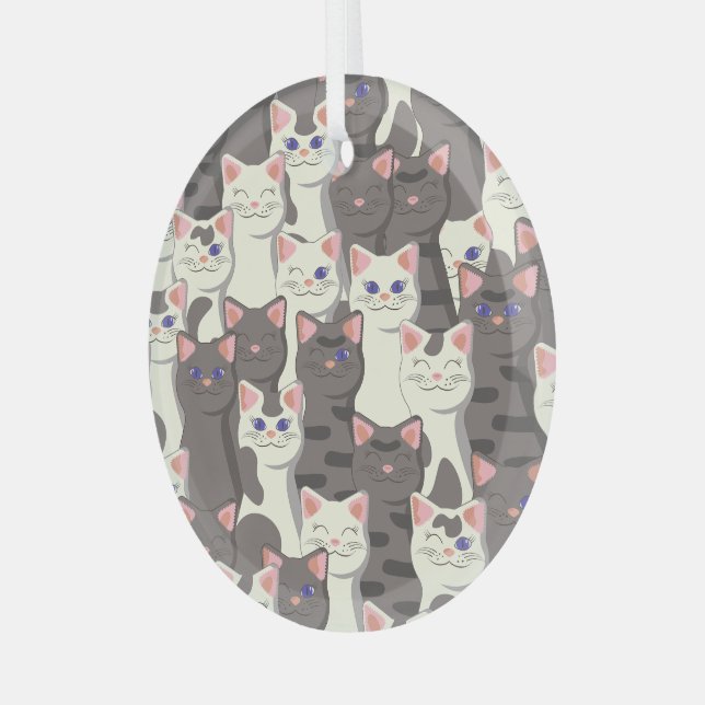 White and grey cats pattern glass tree decoration (Front Left)
