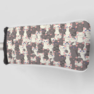 White and grey cats pattern golf head cover