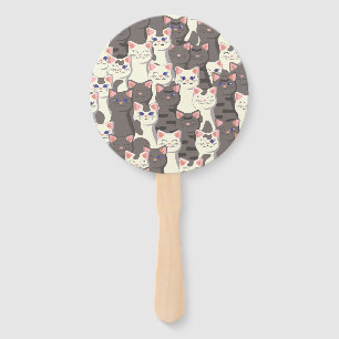 White and grey cats pattern hand fan