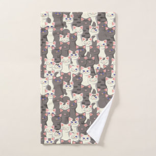 White and grey cats pattern hand towel