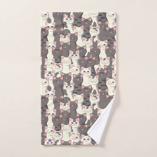 White and grey cats pattern hand towel (Hand Towel)