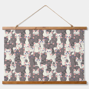 White and grey cats pattern hanging tapestry