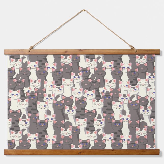 White and grey cats pattern hanging tapestry (Front)