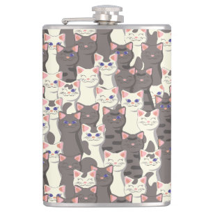 White and grey cats pattern hip flask