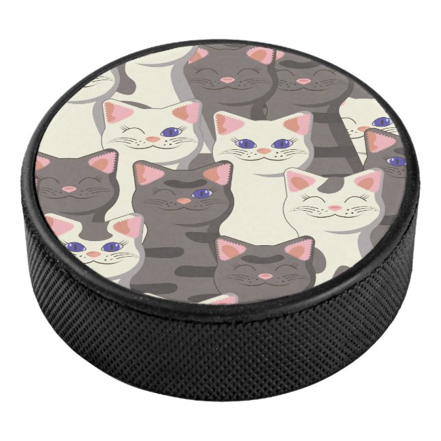 White and grey cats pattern hockey puck (3/4)