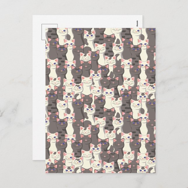 White and grey cats pattern holiday postcard (Front/Back)