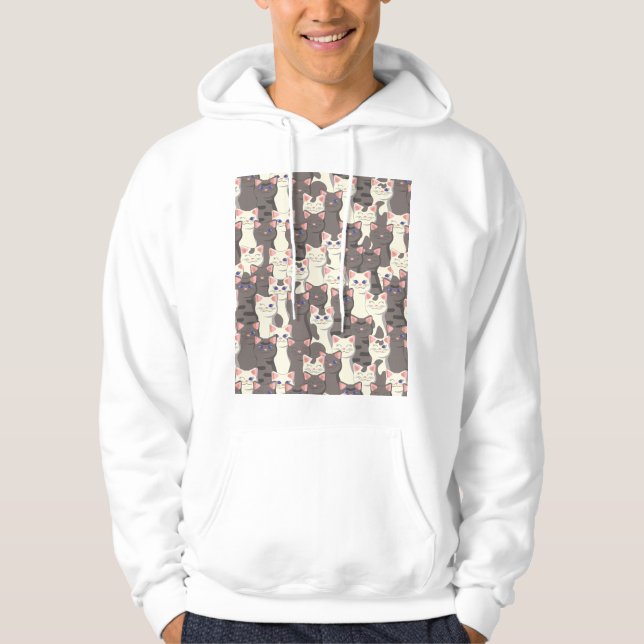 White and grey cats pattern hoodie (Front)