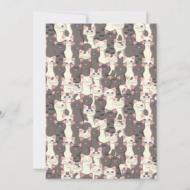 White and grey cats pattern invitation (Front)