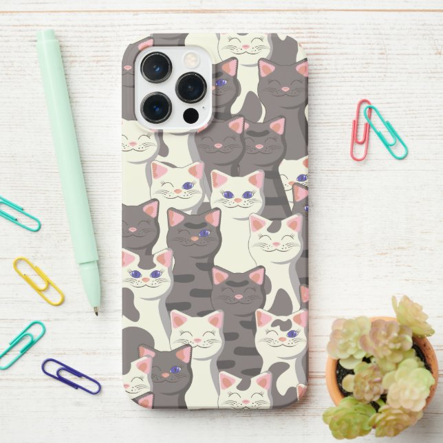 White and grey cats pattern iPhone case (On Desk)
