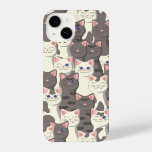 White and grey cats pattern iPhone 14 case