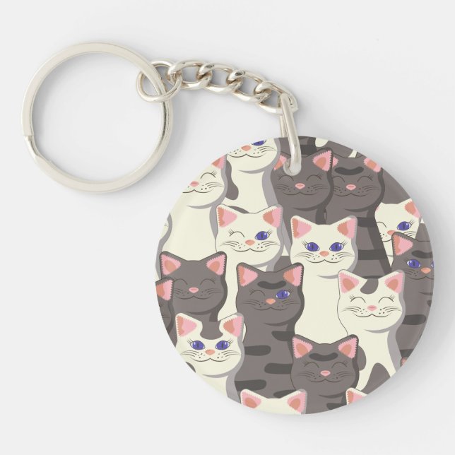 White and grey cats pattern key ring (Front)