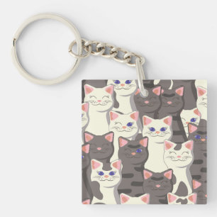 White and grey cats pattern key ring
