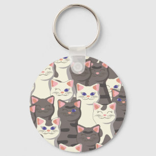 White and grey cats pattern key ring