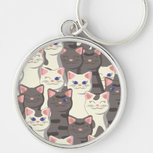 White and grey cats pattern key ring