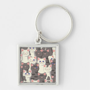 White and grey cats pattern key ring