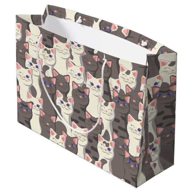 White and grey cats pattern large gift bag (Back Angled)