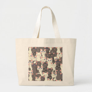 White and grey cats pattern large tote bag