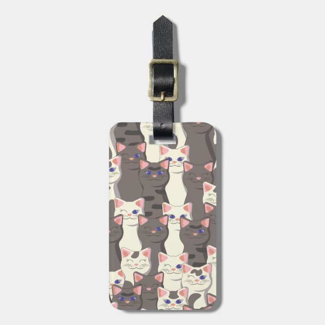 White and grey cats pattern luggage tag (Front Vertical)