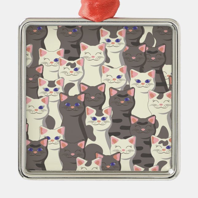 White and grey cats pattern metal tree decoration (Front)