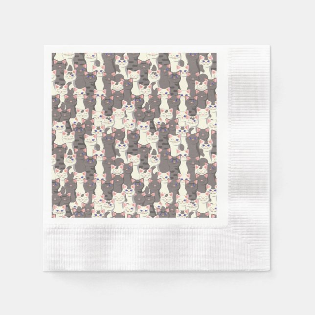 White and grey cats pattern napkin (Front)