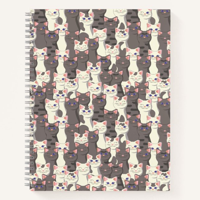 White and grey cats pattern notebook (Front)