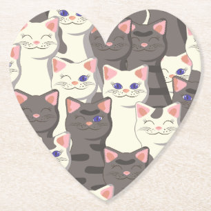 White and grey cats pattern paper coaster