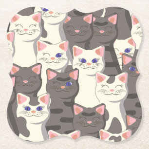 White and grey cats pattern paper coaster