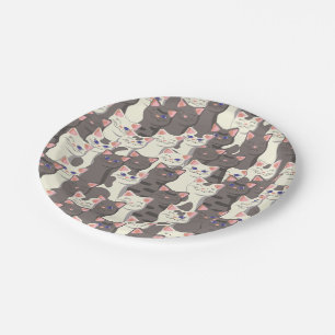 White and grey cats pattern paper plate