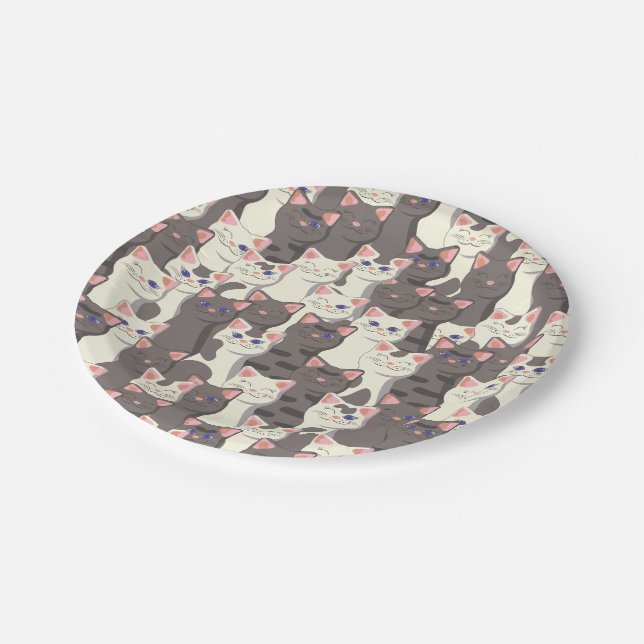 White and grey cats pattern paper plate (Angled)