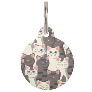 White and grey cats pattern pet tag