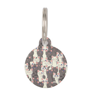 White and grey cats pattern pet tag